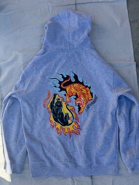 Badwood Light Gray Graphic Hoodie Sweatshirt with Tiger & Panther Print